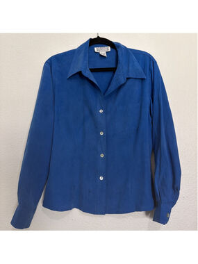 Silkland 100% Silk Button Down Shirt Womens Cornflower Blue M - 250503